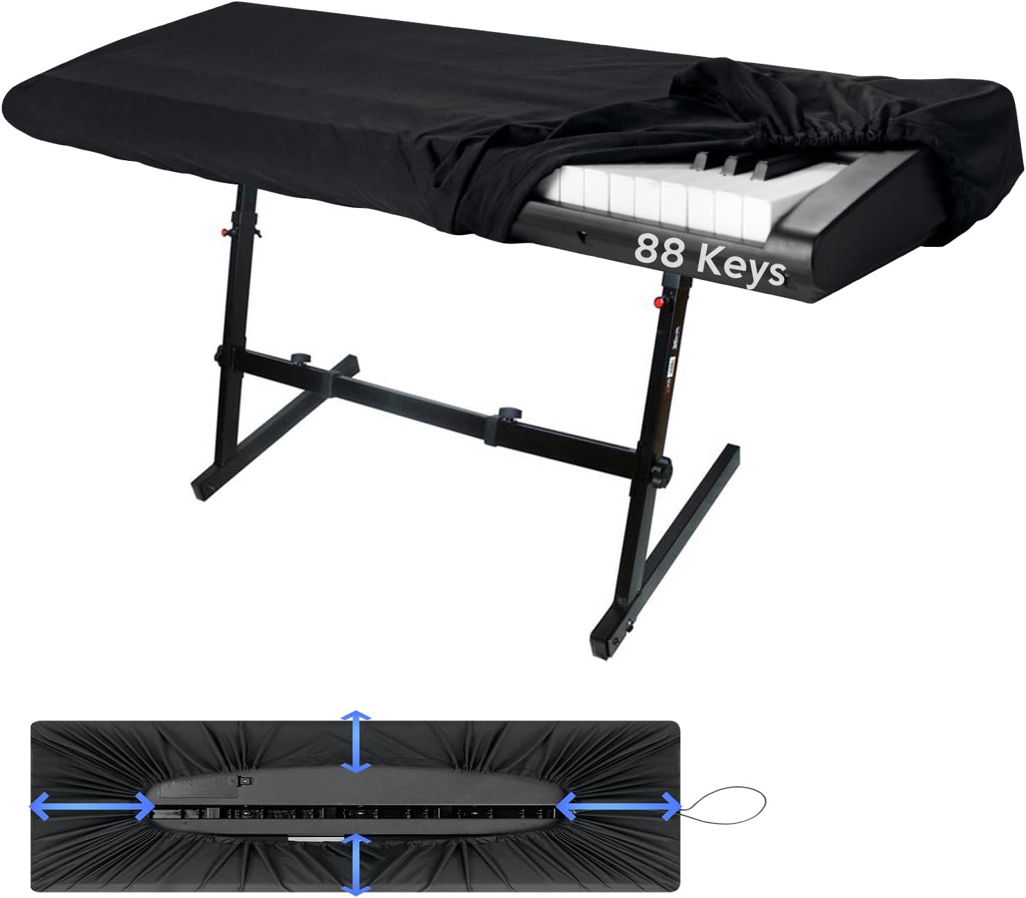 88 Keys Piano Keyboard Dust Cover, Stretchy Electronic Keyboard Cover with Elastic and Cord Lock