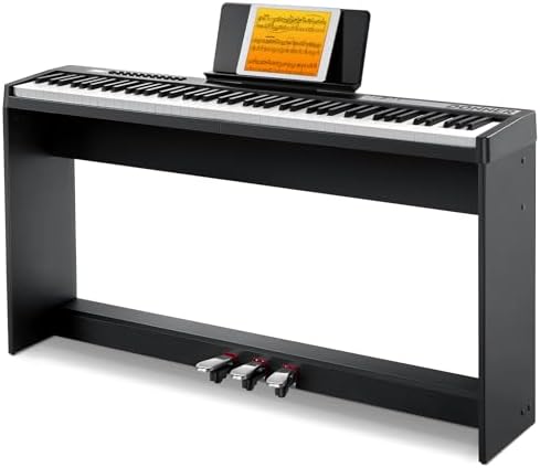 Donner Digital Piano Keyboard Velocity-Sensitive 88 Keys with Removable Piano Stand and Triple Pedal