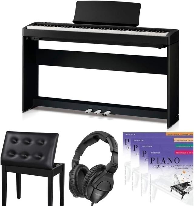 Kawai ES120 88-key Digital Piano with Speakers - Black Bundle With HML-2 Stand, F-351 Pedal Board, Deluxe Piano Bench, P