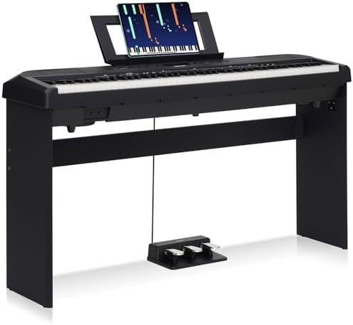 Digital Piano 88 Key Full Size for Beginners, Upright Home Keyboard, Fully-Weighted Touch Response, Built-in Speakers, Headphone Mode for Adults Kids Apartment Living Room Daily Use (Triple Pedals)