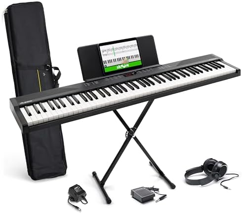 88 Key Piano Keyboard, Electric Digital Piano with Semi Weighted Keys, Keyboard Piano with Sustain Pedal, Power Supply, Stand, Carrying Case, Headphones, USB-MIDI Compatibility, for Beginner Adults