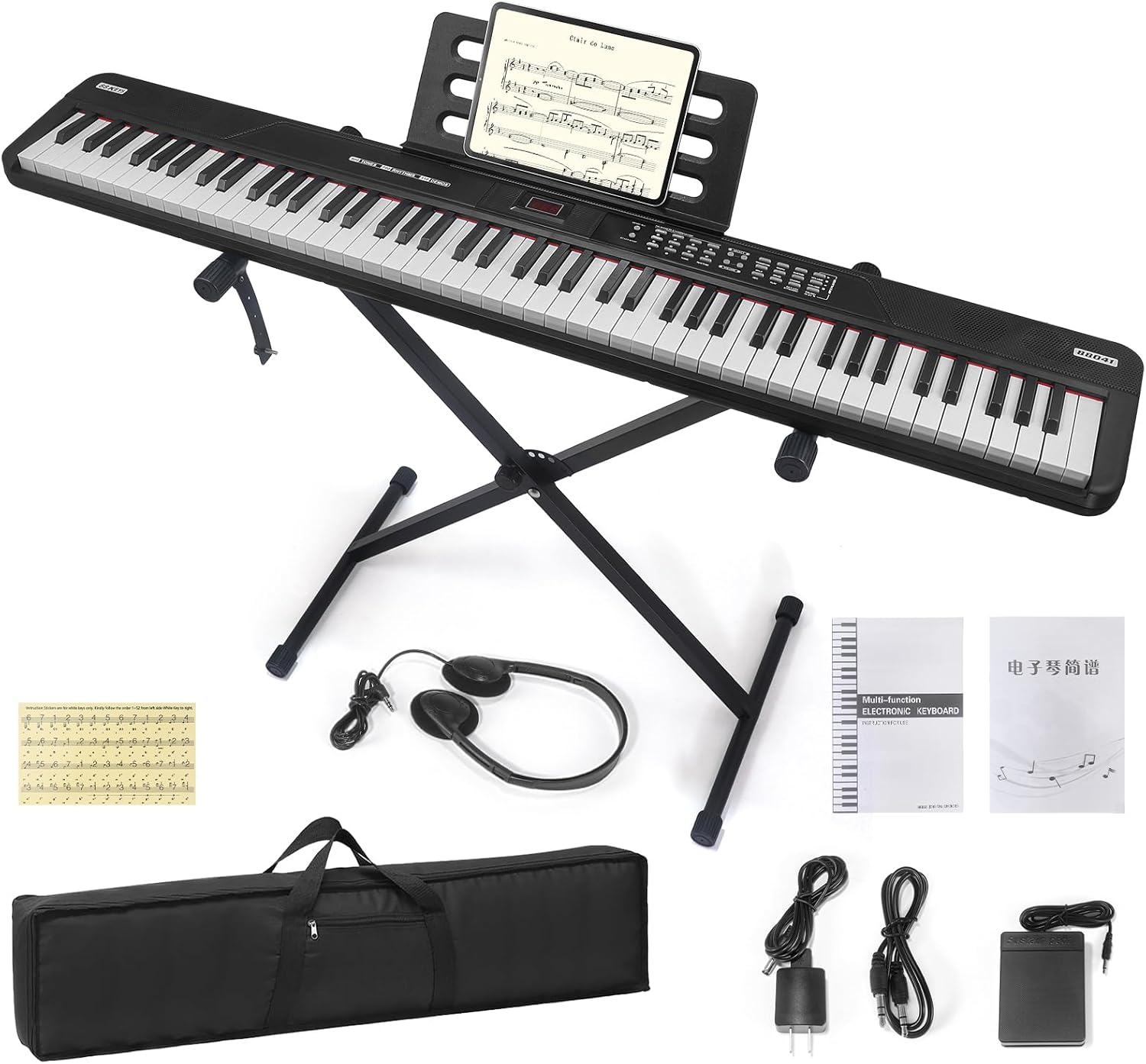 Digital Piano 88 Key Full Size Semi Weighted Electronic Keyboard Piano Set with Stand,Built-In Speakers,Electric Piano Keyboard with Sustain Pedal,Bluetooth,MIDI/USB/MP3 for Beginners Adults